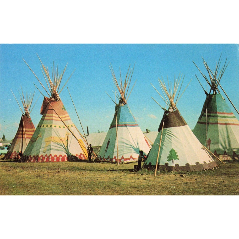 Vintage Blackfeet Teepees Browning Montana Postcard 171 Mirro-Krome D.J. Schmidt